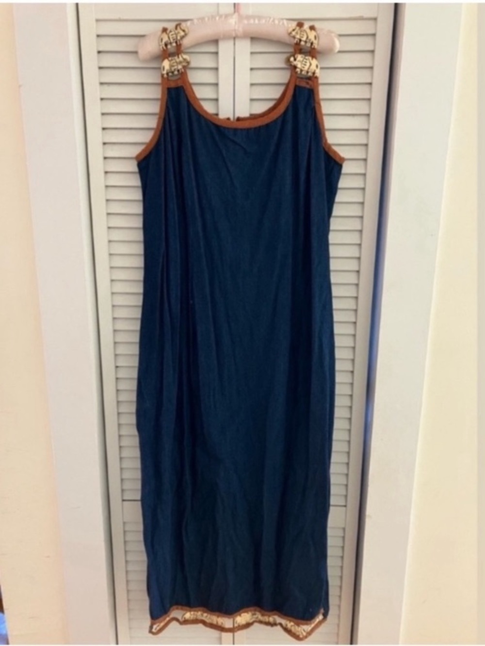 Vintage Molato Soap Stone Rhino Decal Denim Maxi Dress Size XL